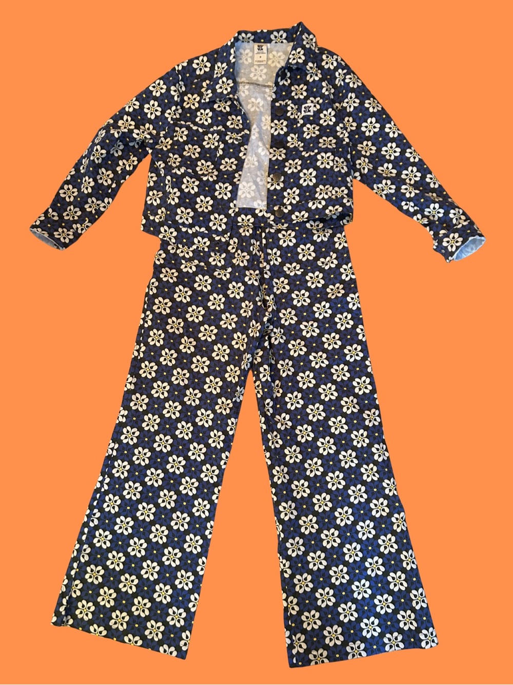 Lucy & Yak 70s Retro Navy Set - Long Sleeve Top & Wide Leg Pants